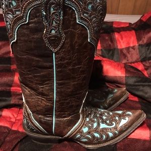 Ariat Western Boots: Turquoise & Dark Brown